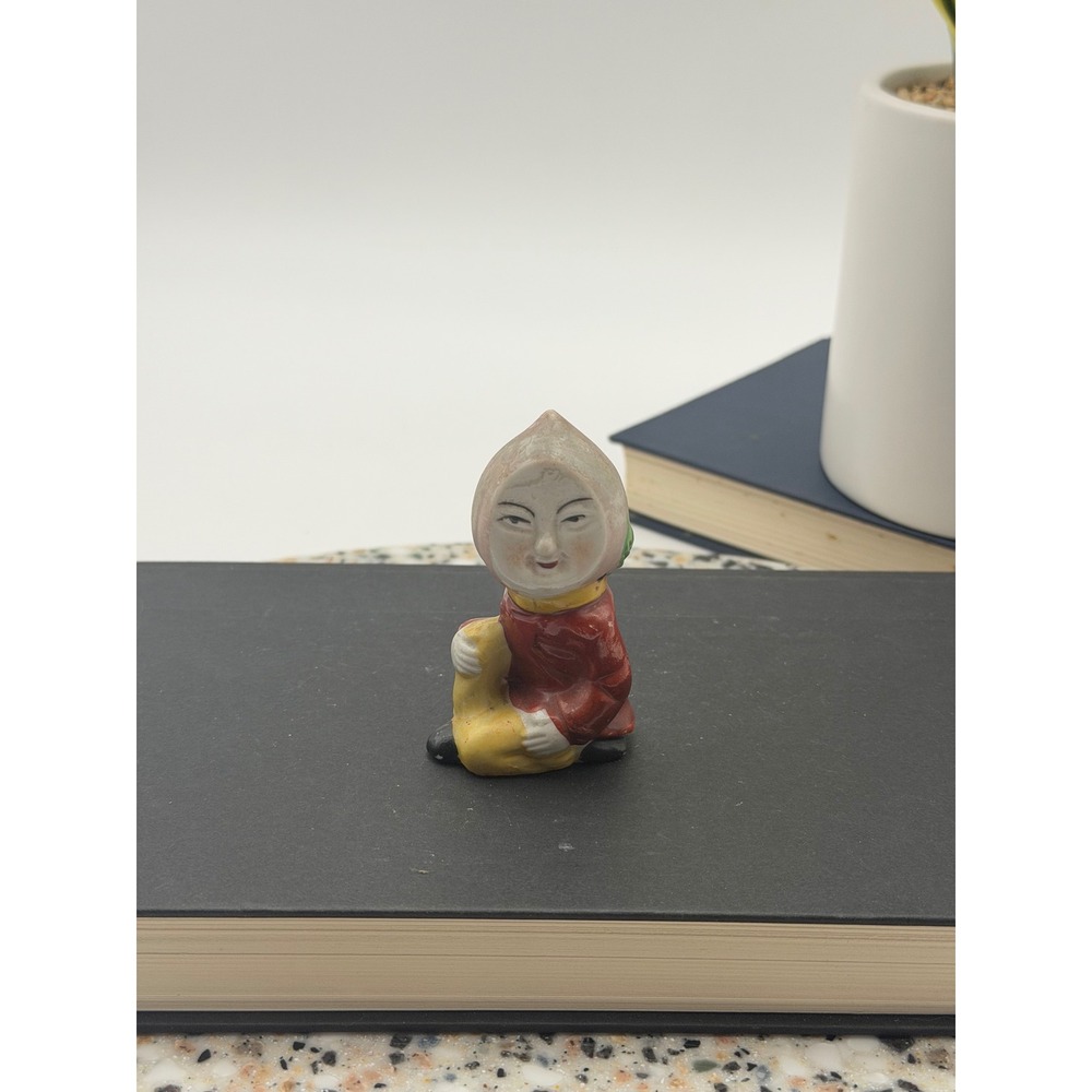 Vintage Made in Japan Peach Boy Momotaro Ceramic Figurine Red Yellow